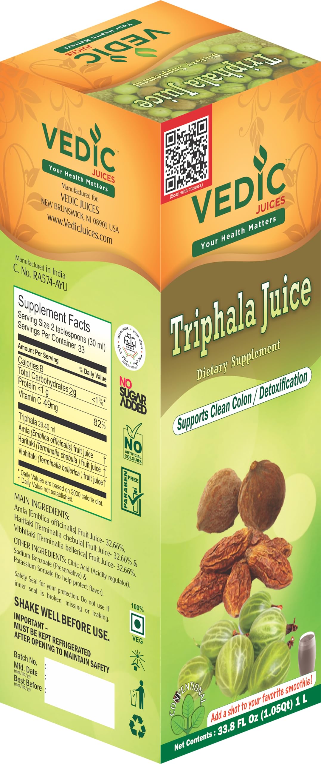 Vedic Triphalla Juice, Supports Clean Colon Detoxification 1L - Ayurveda & Vitamins
