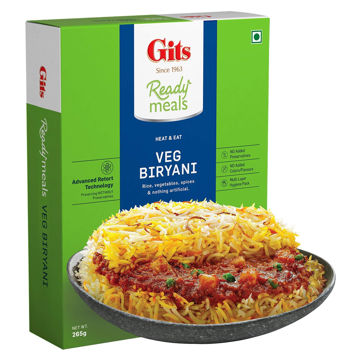 Gits Ready to Eat Veg Biryani, 795g (Pack of 3 X 265g Each)
