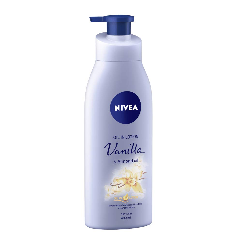 Nivea Vanilla and Almond Oil Body Lotion 400 ml (13.5 oz) - - goodness of natural oil in a fast absorbing lotion. Dry Skin