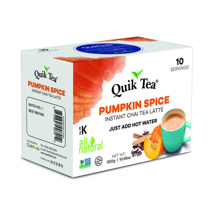 Quik Tea Pumpkin Spiced Masala Instant Chai Tea Latte Premix - 10 Count Single Box - All Natural Preservative Free Seasonal Convenient Chai