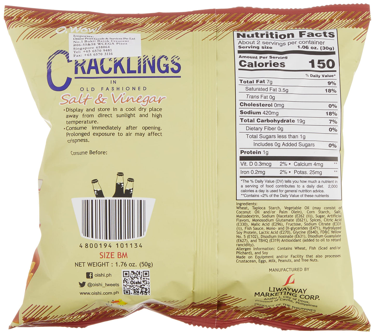 Oishi Cracklings Salt & Vinegar Beer Match (50g)