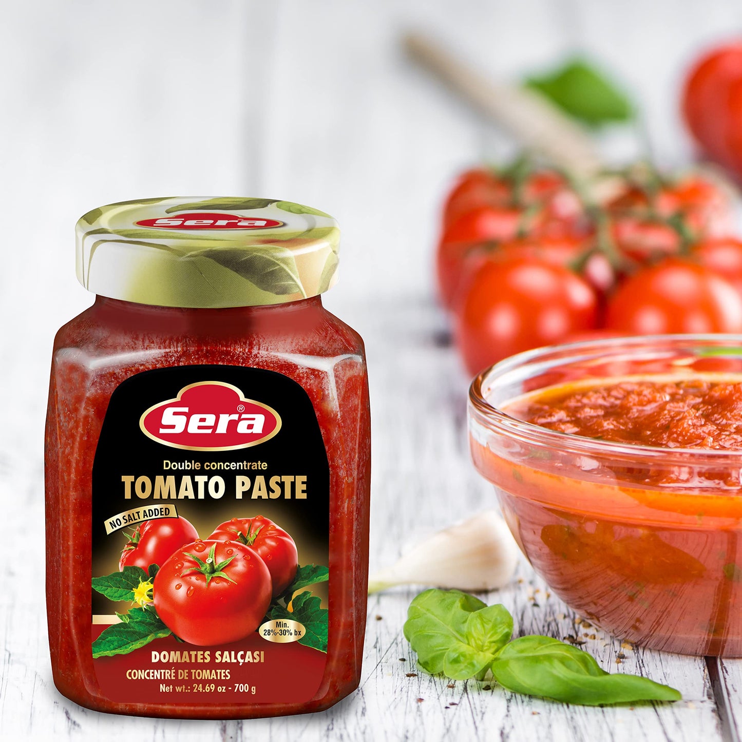 Sera Double Concentrate Tomato Paste 24.7 oz (6 PACK) | 100% All Natural | No Additives | No Preservatives | Perfect For Pizza, Soup, Stews, Tikka Masala, Shakshouka!