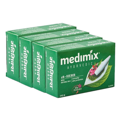 Medimix Herbal Handmade Ayurvedic Classic 18 Herb Soap for Healthy and Clear Skin Pack of 4 (4 x 125 g)