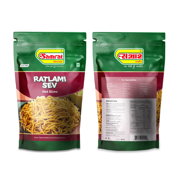 Samrat Namkeen Ratlami Sev Ready To Eat Snacks,Indian Namkeen Snack,Fresh and Crispy -400 gms Pack of 3