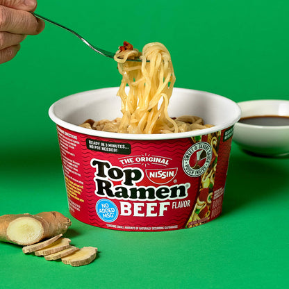 Nissin Top Ramen Bowl Ramen Noodle Soup, Beef, 3.28 Ounce (Pack of 6)