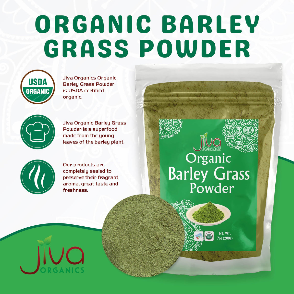 Jiva Organics Barley Grass Powder 200g (7 Oz)
