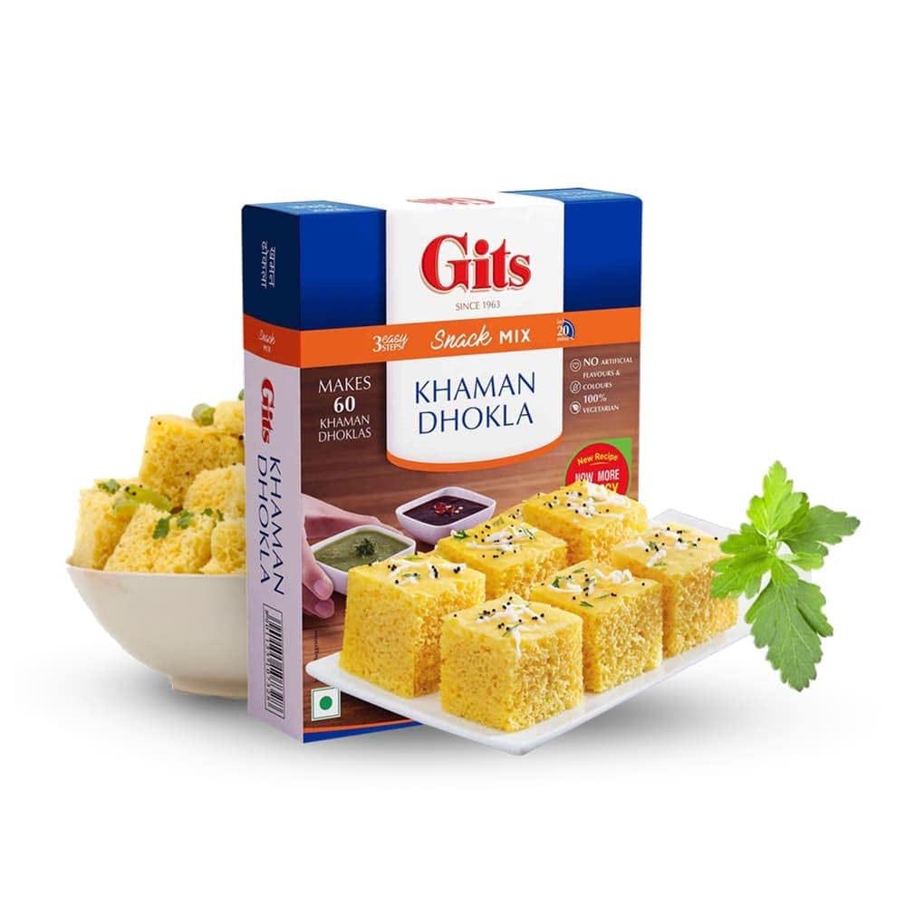 Gits Instant Mix Box - 180gm (Pack of 3) | Ready to Cook Indian Breakfast/Lunch/Dinner/Snack Meal | No Artificial Colors, Flavors, Preservatives, 100% Vegetarian, Easy Recipe (Khaman Dhokla)