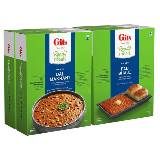 Gits Ready to Eat 1200g (Dal Makhani 300g X Pack of 2 + PAU Bhaji 300g X Pack of 2)