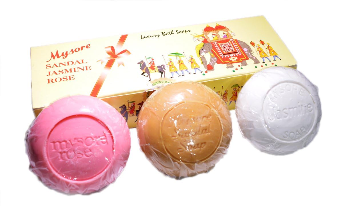 Natural Mysore Sandal, Jasmine and Rose Bath Soaps - Set of 3