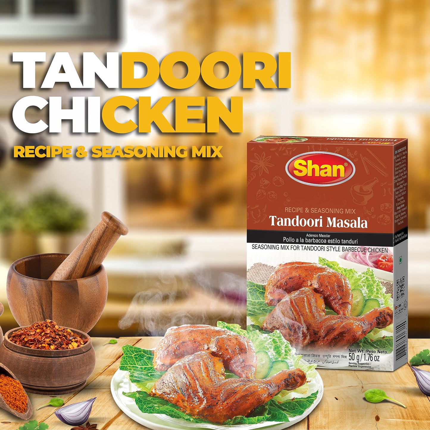 Shan - Tandoori Masala Seasoning Mix (50g) - Spice Packets for Tandoori Style Chicken (Pack of 2)