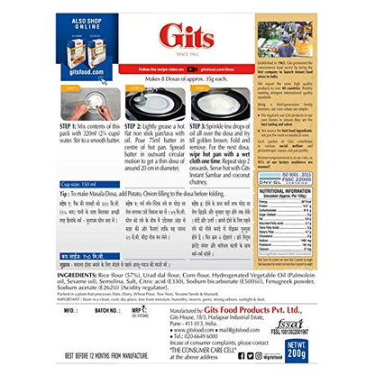 Gits Instant Rice Dosa Breakfast Mix, 800g (Pack of 4 X 200g Each)