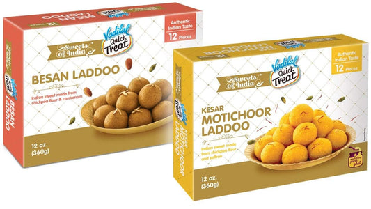 Vadilal Besan Laddoo 360 Grams & Vadilal Kesar Motichoor Laddoo 360 Grams (12pcs) each combo