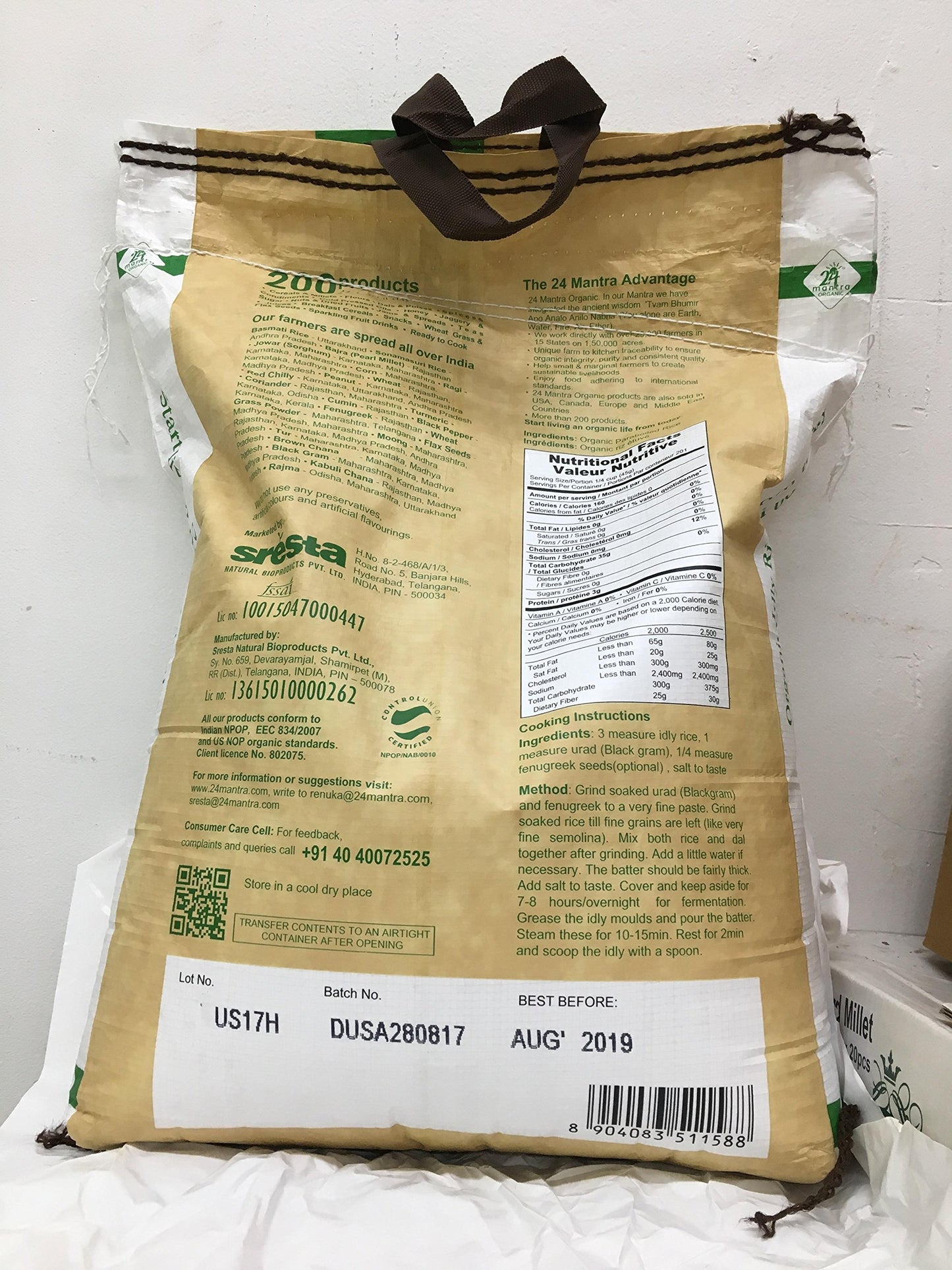 24 Mantra Organic Idly Rice 20 lbs