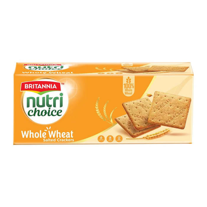 BRITANNIA Nutri Choice Whole Wheat Salted Crackers 7.05oz (200g) - Healthy Breakfast & Tea Time Snacks - Suitable for Vegetarians (Pack of 1)