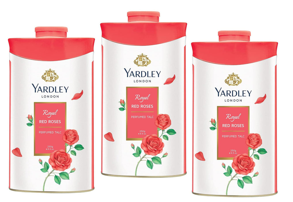 Yardley London Perfumed Fresh Floral Fragrances Locked in a fine & Silky Talcum Powder (Yardley Royal Red Roses Perfumed Talc - 250gm, Pack of 2)