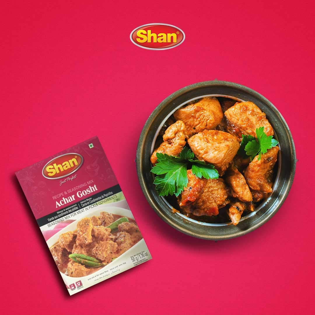 Shan Achar Gosht Recipe and Seasoning Mix 1.76 oz (50g) - Spice Powder for Meat in Pickle Condiments - Suitable for Vegetarians - Airtight Bag in a Box (Pack of 6)