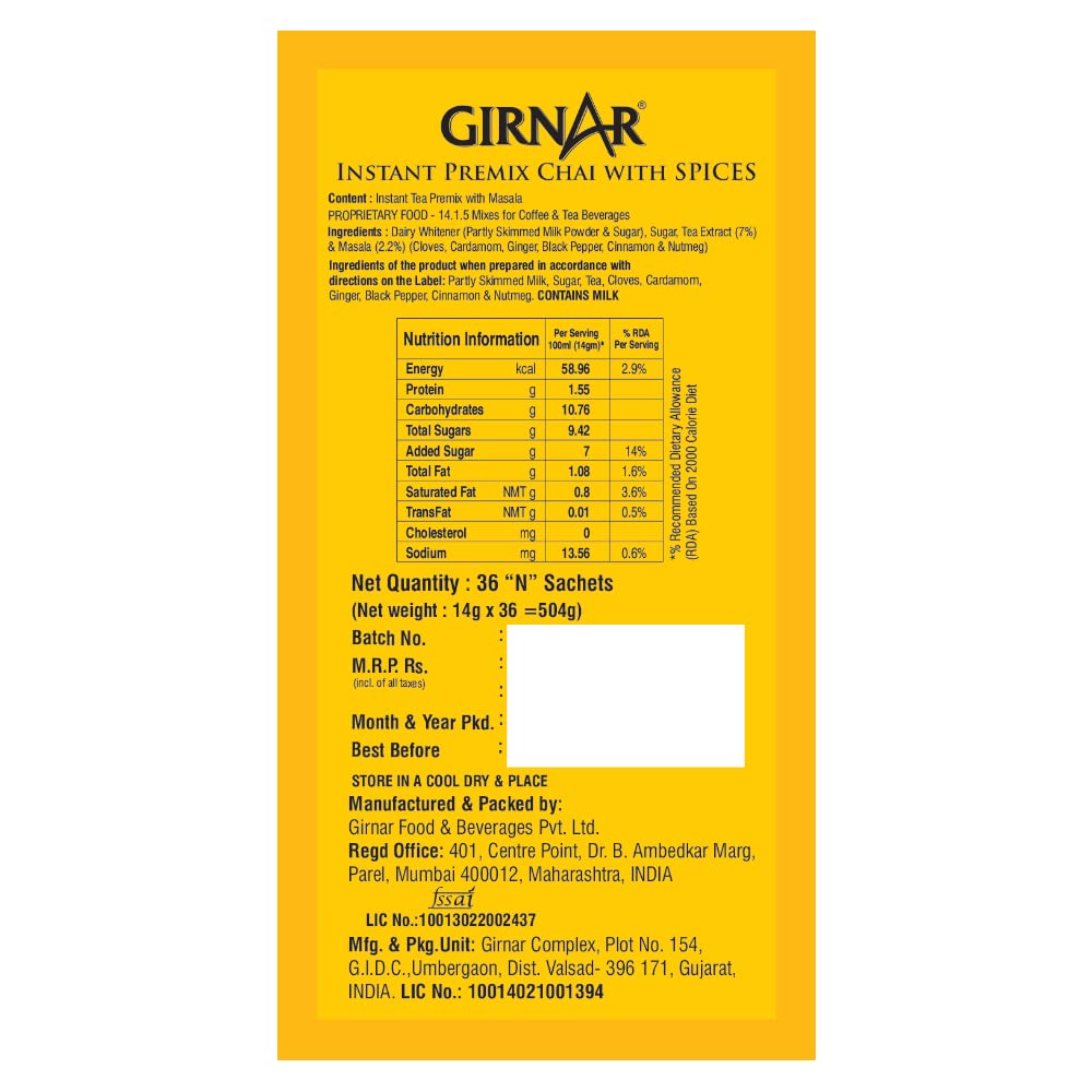 Girnar Instant Tea Premix with Masala 36 Sachets