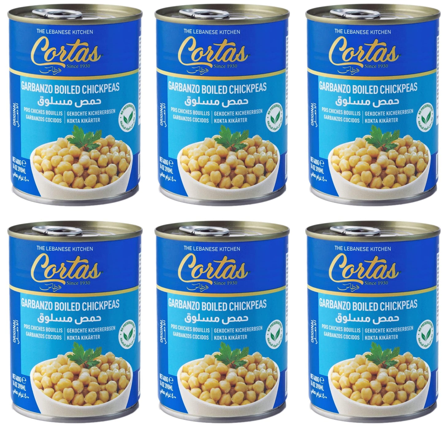 Cortas - Garbanzo Boiled Chickpeas, (Pack of 6) 400 g