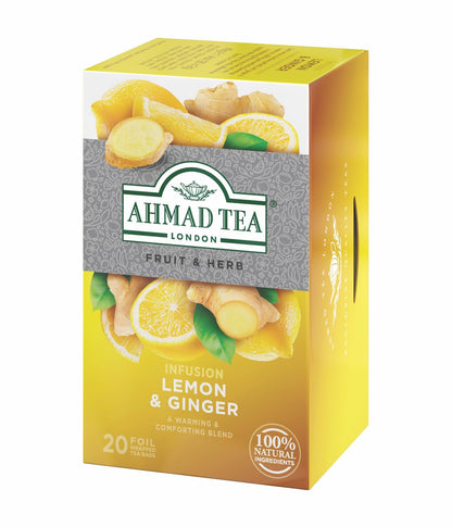Ahmad Tea Sachet Infusion Foil-Enveloped Teabags, Lemon and Ginger, 20 Count (Pack of 6)
