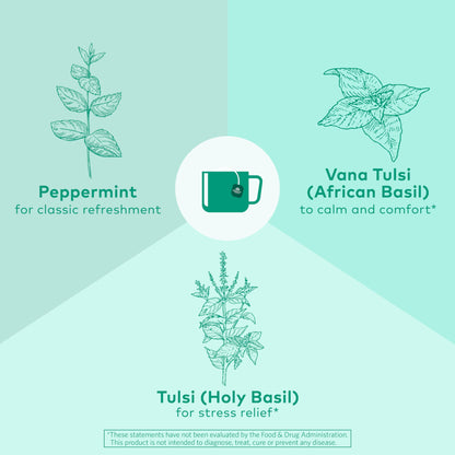 Organic India Tulsi Peppermint Herbal Tea - Stress Relieving & Refreshing, Immune Support, Aids Digestion, Vegan, USDA Certified Organic, Fairtrade, Caffeine-Free - 18 Infusion Bags, 3 Pack