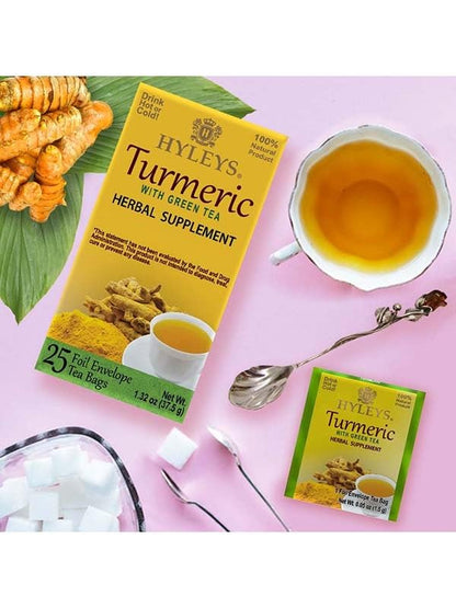 Hyleys Turmeric with Green Tea - 25 Tea Bags (12 Pack - 300 Tea Bags)