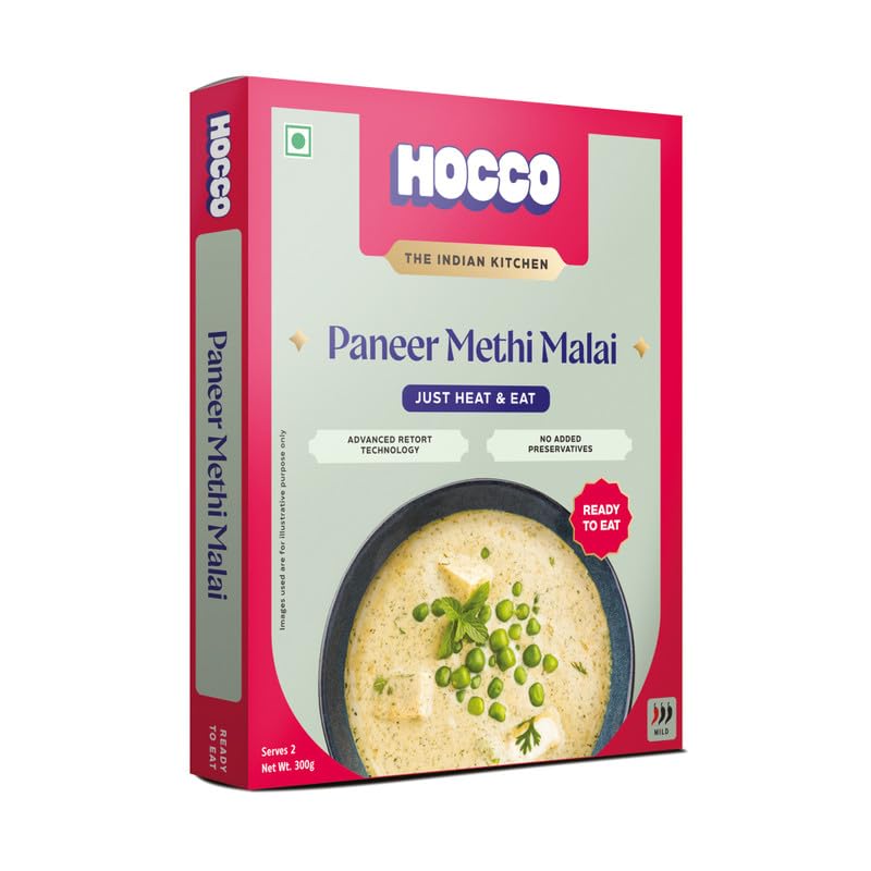 HOCCO Ready to Eat Paneer Sabji | Ready to Cook | No Added Perservatives | Serves 2 People -300 gm (Paneer Methi Malai)