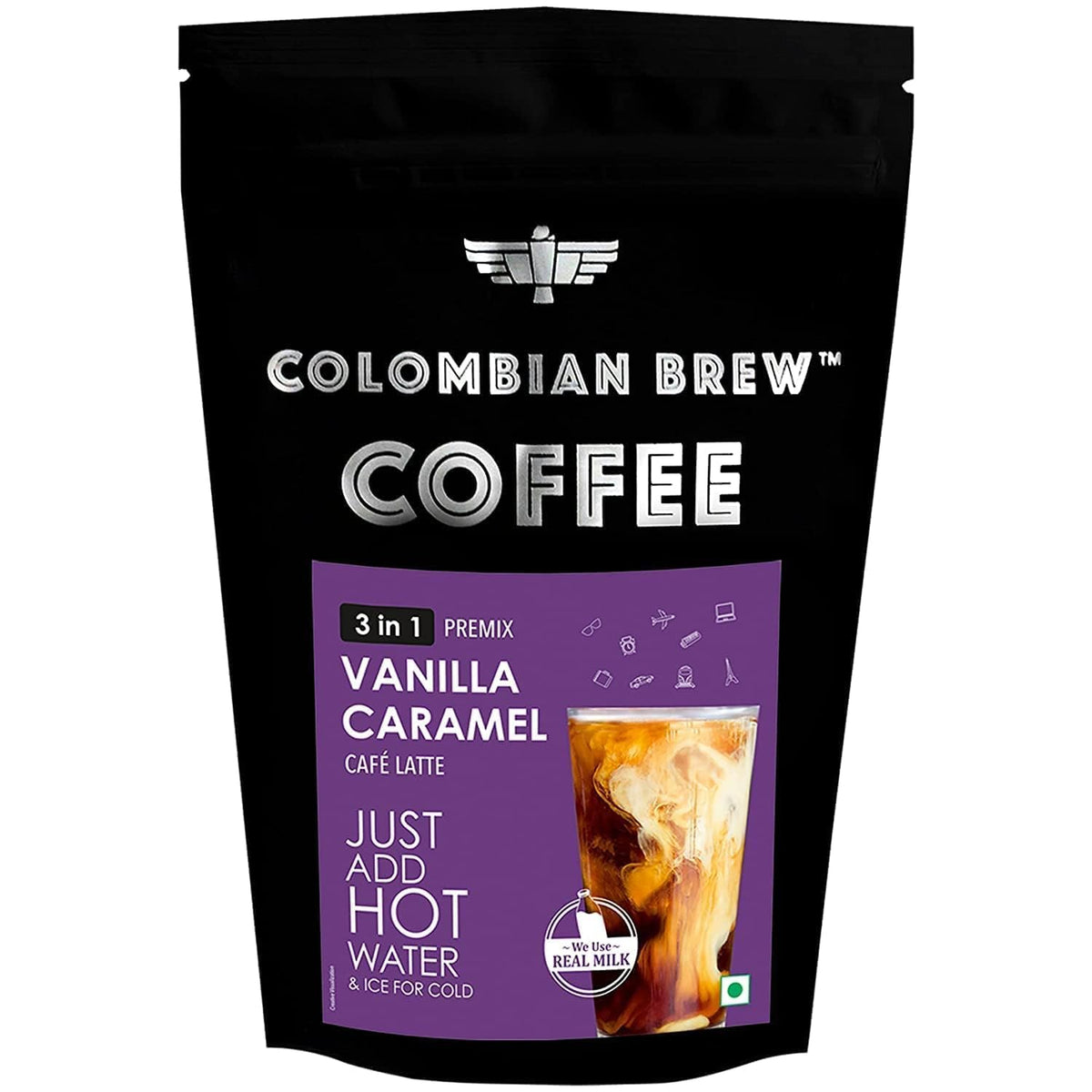 Colombian Brew Vanilla Caramel Caf Latte, Instant Coffee Powder Pre-mix (3 in 1) 250gm