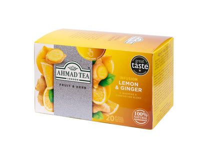 Ahmad Tea Sachet Infusion Foil-Enveloped Teabags, Lemon and Ginger, 20 Count (Pack of 6)