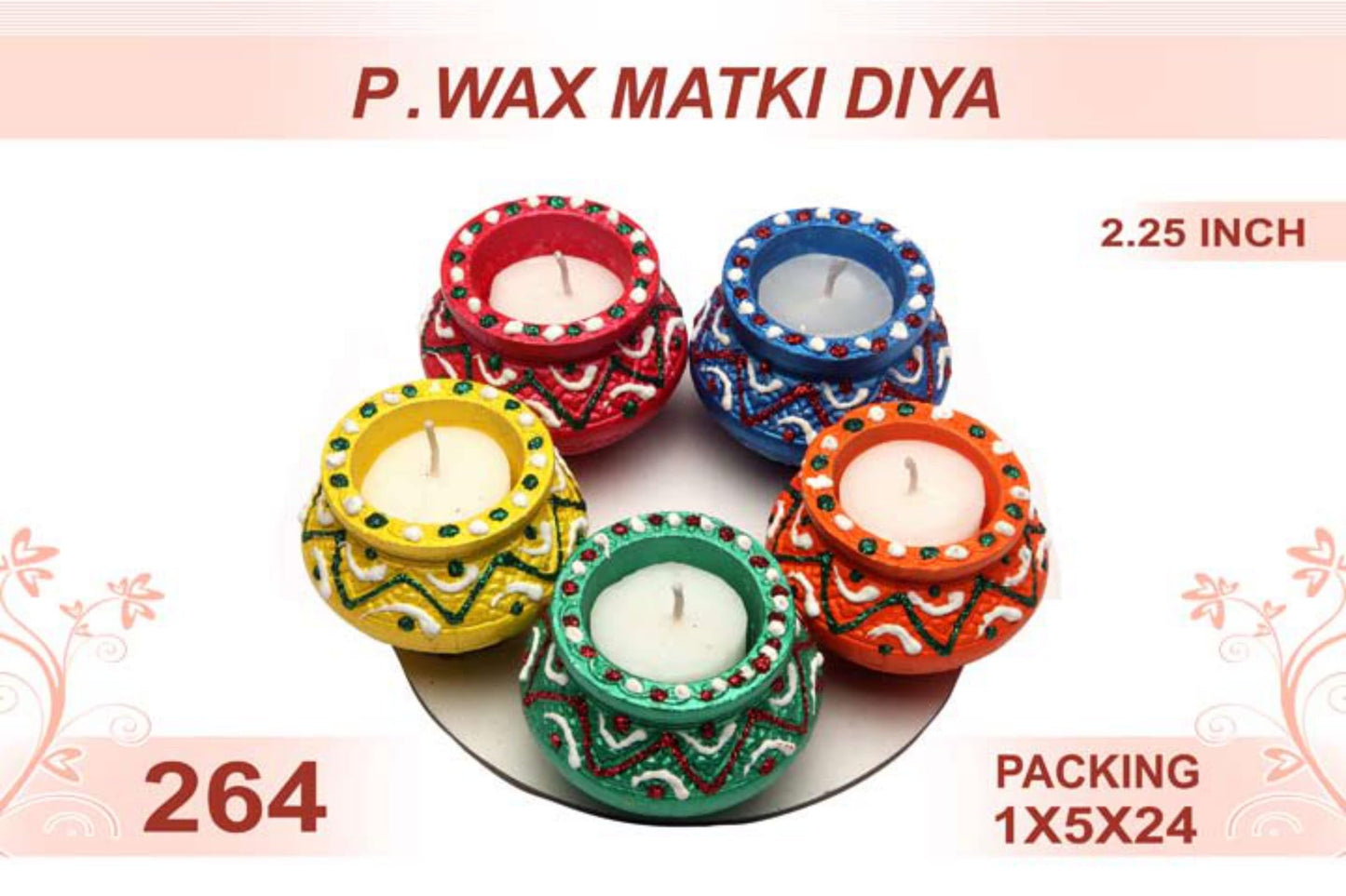 P. Wax Matki Diya 5pc 2.25inch #264 - Diwali Clay Diya