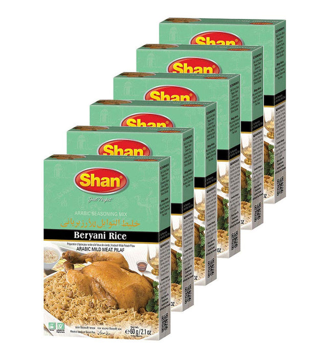 Shan Beryani Rice Arabic Seasoning Mix 2.11 oz (60g) - Spice Powder for Arabic Style Mild Meat Pilaf - Suitable for Vegetarians - Airtight Bag in a Box (Pack of 6)
