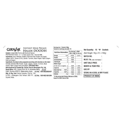 Girnar Instant Milk Premix with Turmeric and Spices 3.17 oz (90 g) | 5 Single Serve Sachets | Easy Chai (Just add Hot Water and Stir) (Single Pack)
