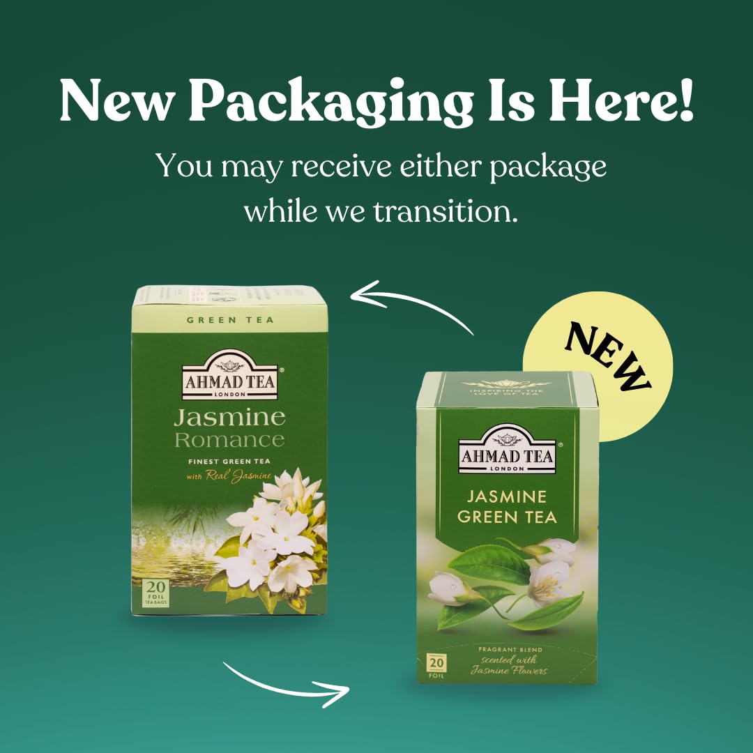 Ahmad Tea Green Tea, Jasmine Romance Teabags, 20 ct (Pack of 6) - Caffeinated & Sugar-Free