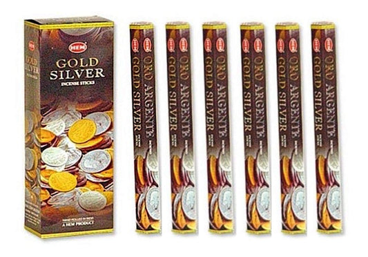 Gold Silver - Box of Six 20 Gram Tubes - HEM Incense