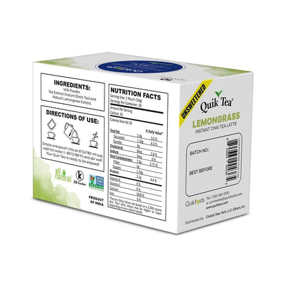 Chai Tea Latte - Unsweetened Lemongrass Chai - 100 Pouches By QuikTea