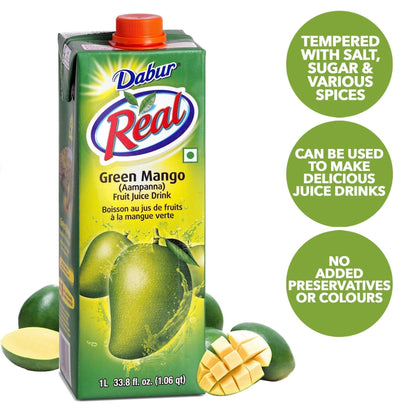 Dabur Real Green Mango/Aampanna Fruit (Cocktail/Mocktail) Juice Drink 1 Ltr [pack of 3]
