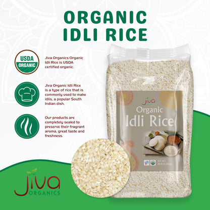 Jiva Organic Idli Rice 10 Pound Bag - Non-GMO, USDA Organic, Vegan, Perfect for Idli & Dosa - Short Grain Parboiled Rice