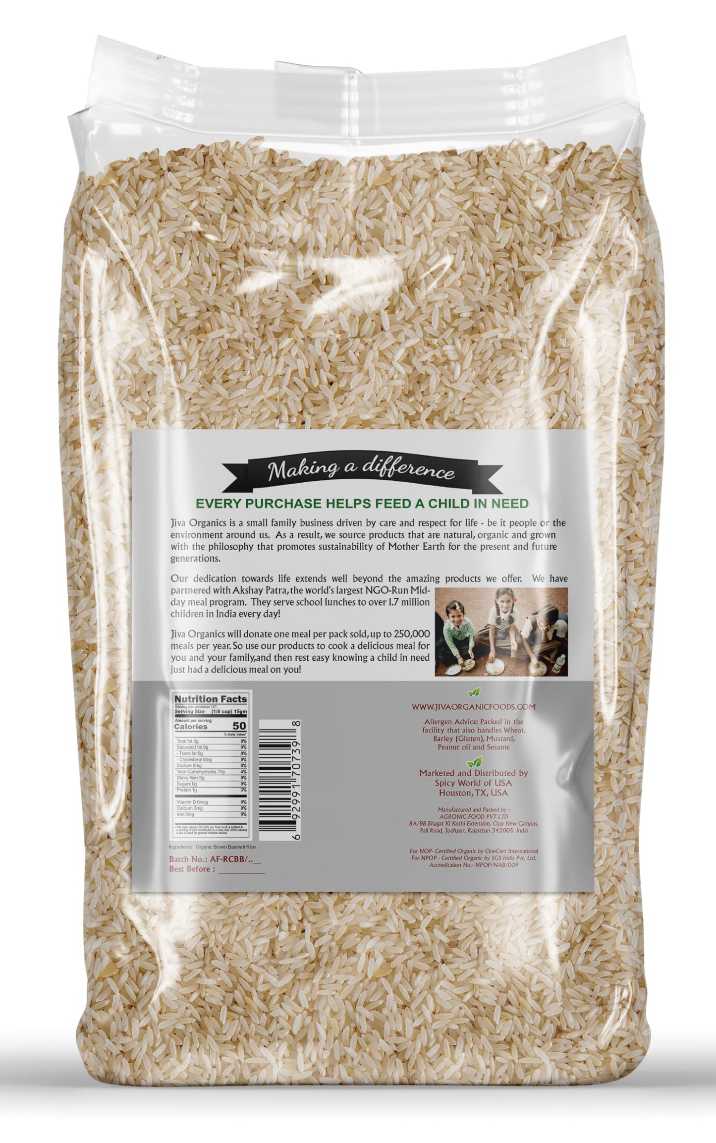 Jiva Organic Brown Basmati Rice 4 Pound Bag - Premium Quality from India