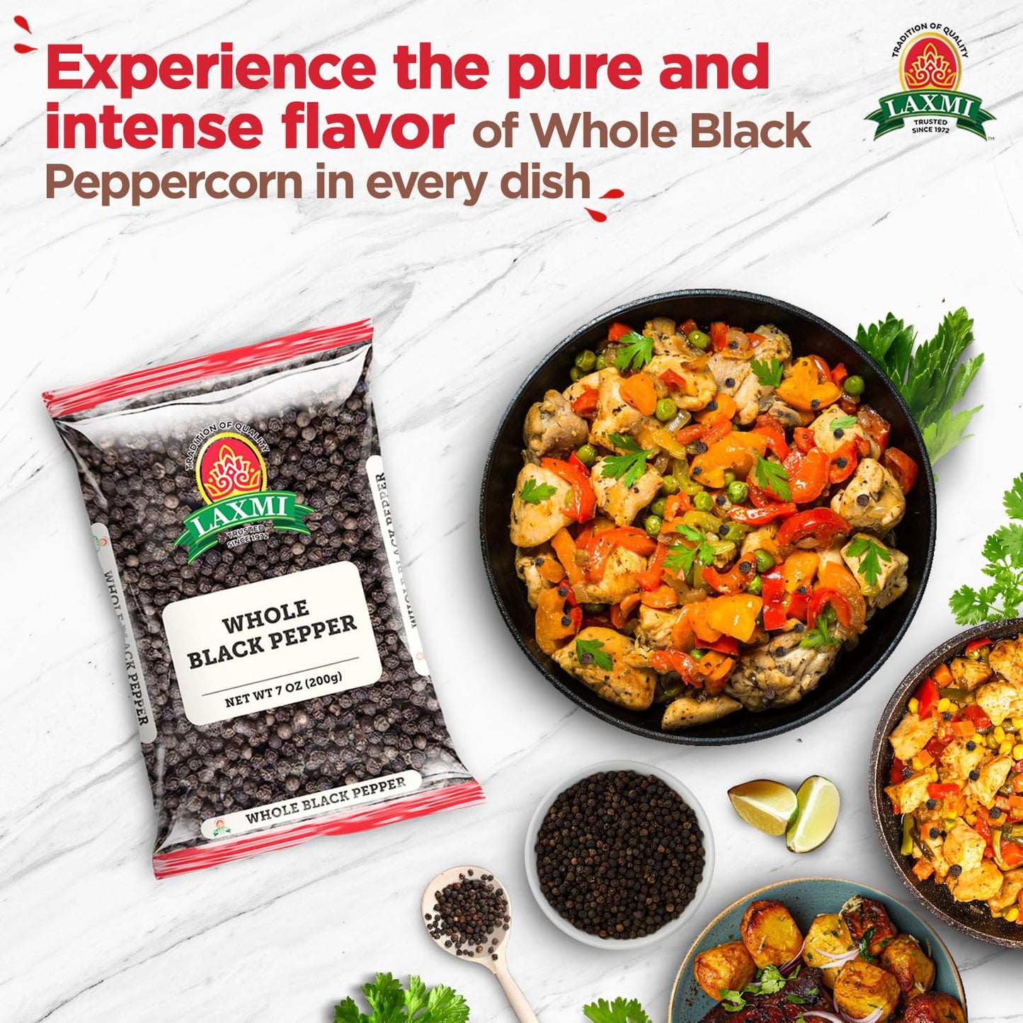 Laxmi Whole Black Pepper 7 Oz - Food / Masala / Dal