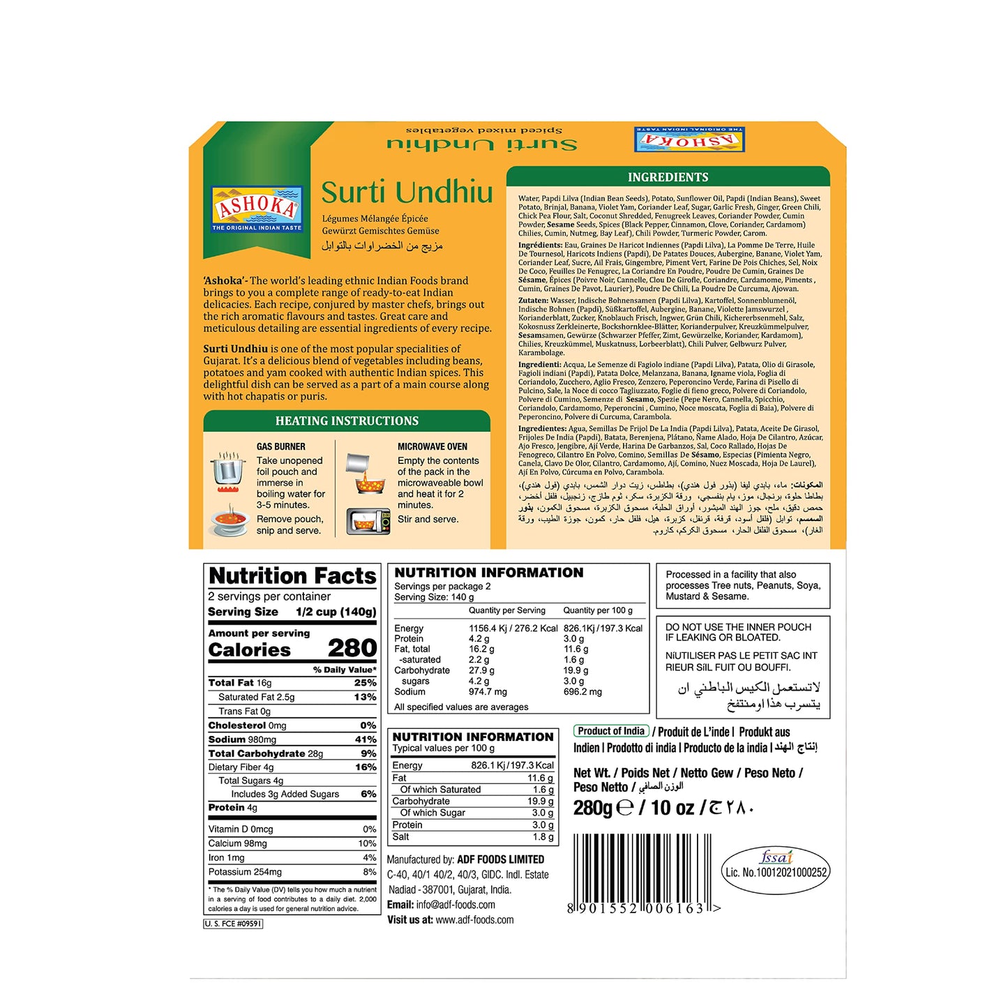 Ashoka Ready to Eat Indian Meals Since 1932, 100% Vegan Mixed Vegetable Curry, All-Natural Traditionally Cooked Indian Food, Plant-Based, Gluten-Free and with No Preservatives, 10 Ounce (Pack of 10)