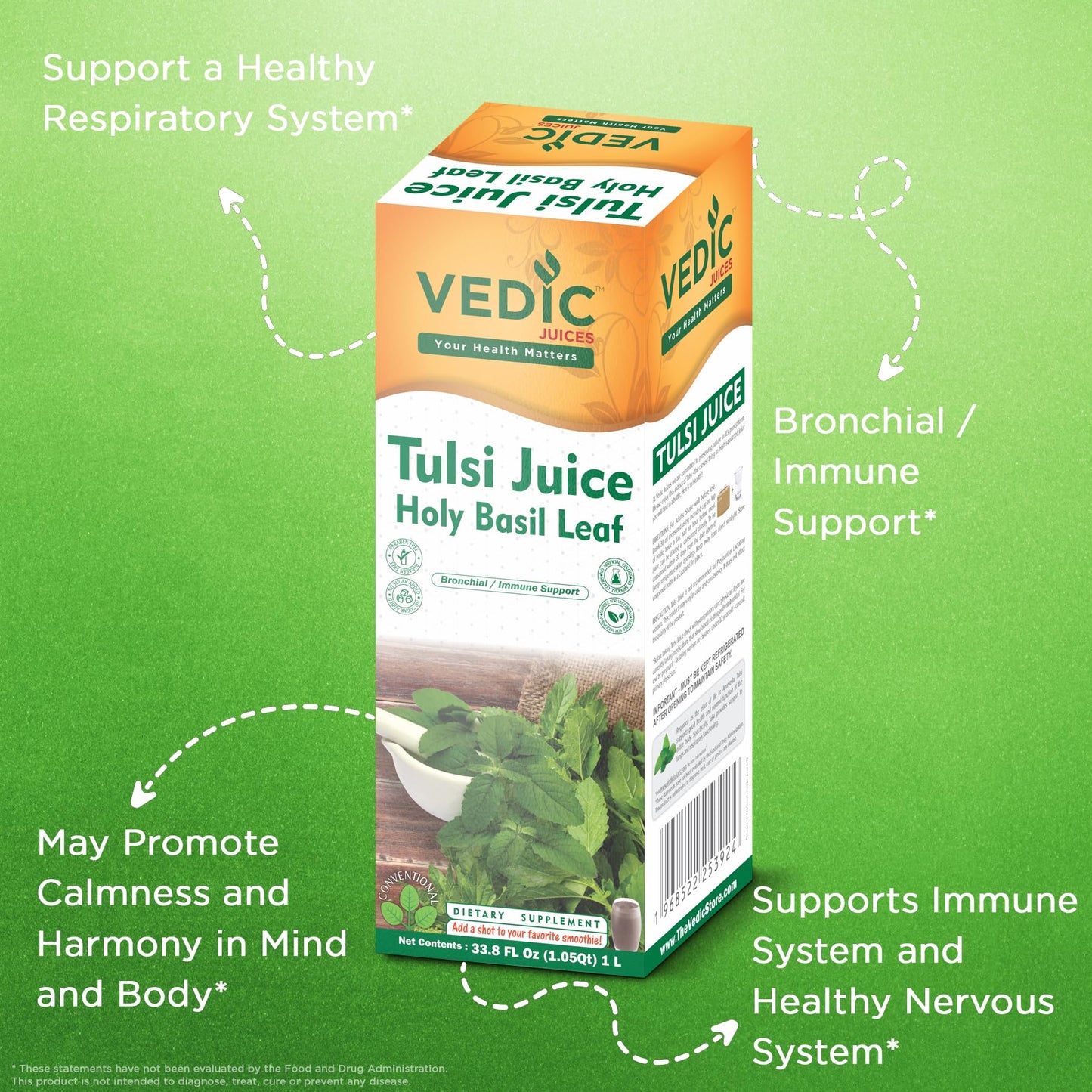 Vedic Juices Tulsi Juice 1 L - Natural Juice for Daily Use - 33.8 Floz