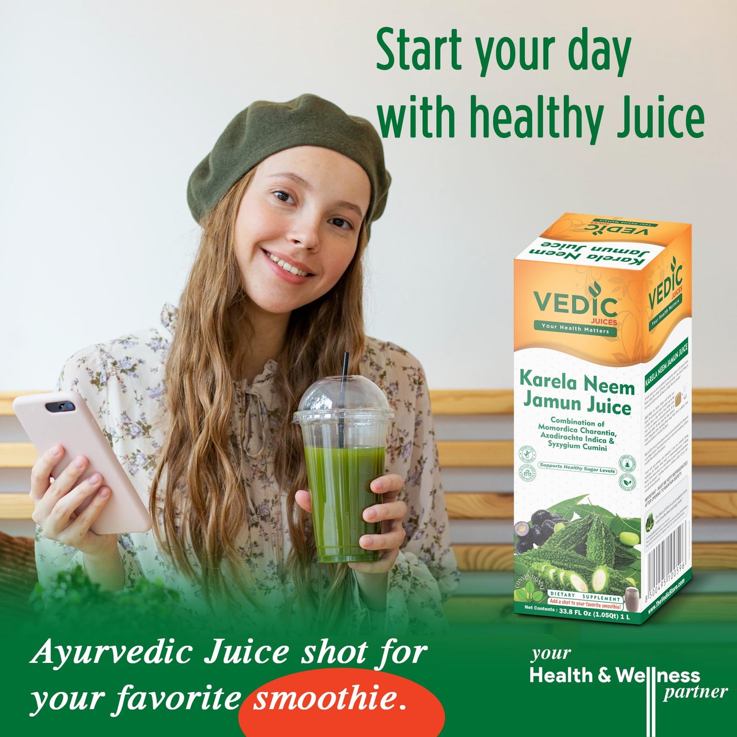 Vedic Juice Ayurvedic Neem Karela Jamun Juice - Original Flavour - Pure Herbal Juice -33.08 Floz (1000 ML)