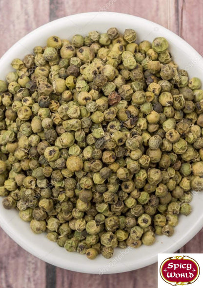 Spicy World Whole Green Peppercorns 4 Oz Bag - Steam Sterilized & All Natural