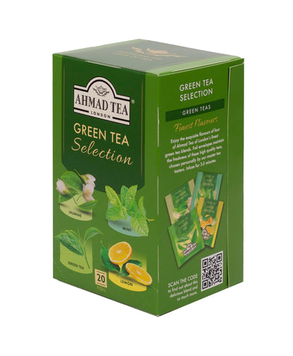 Ahmad Tea Green Tea, Green Tea Selection, Lemon Green Tea, Jasmine Green Tea, Mint Green Tea, & Green Tea Teabags, 20 ct (Pack of 1) - Caffeinated & Sugar-Free