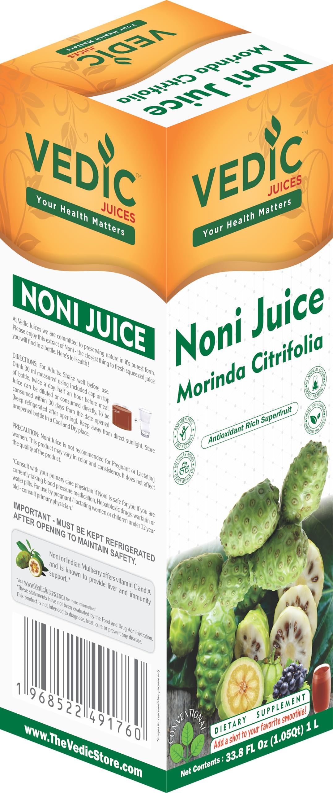 Vedic Juice Regular Noni Juices Blend - Daily Wellness Drink Made From All-Natural Ingredients - 33.8oz, Ideal for Daily Use