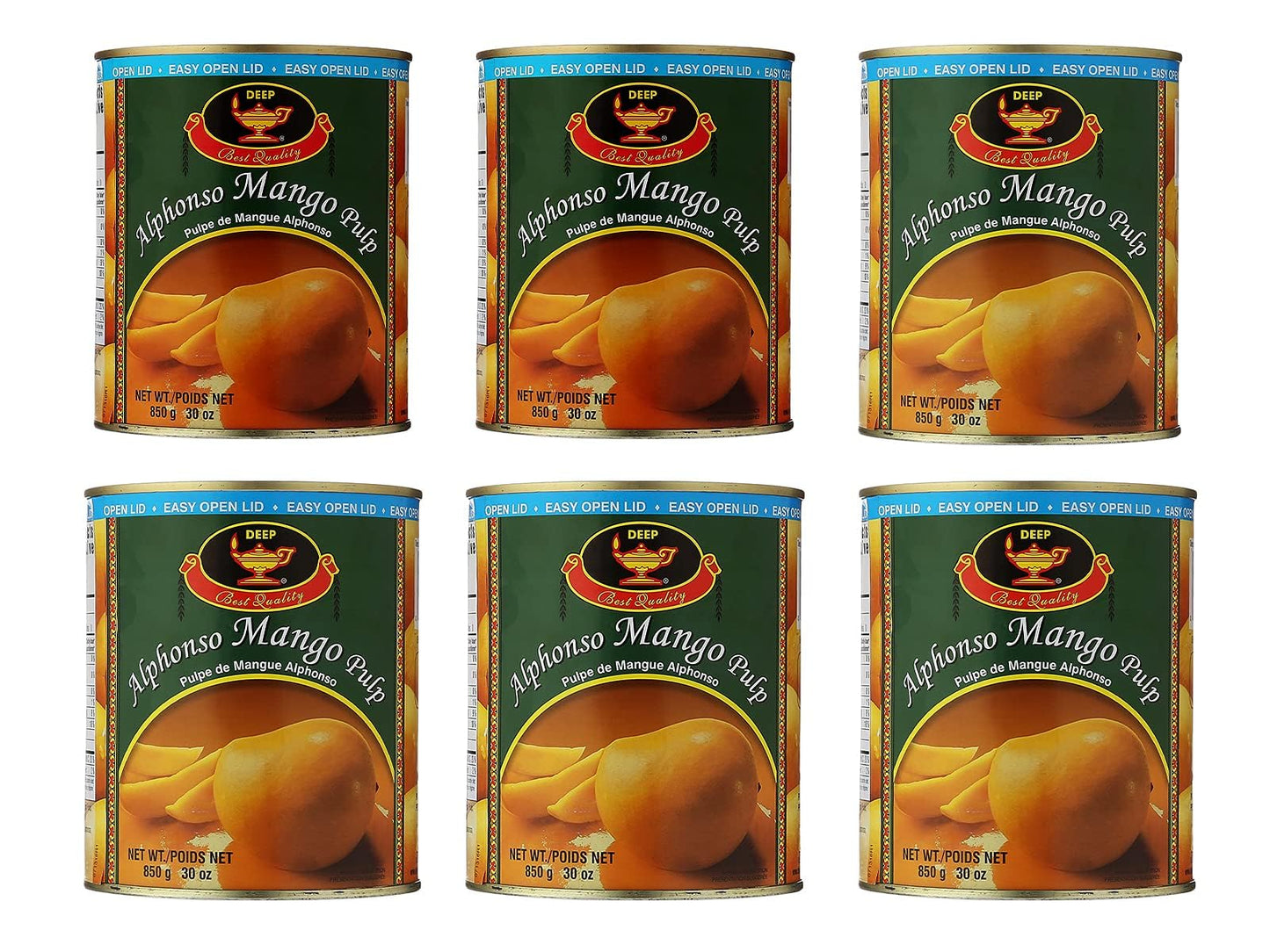 Deep Alphonso Mango Pulp - 850 Grams / 30 Oz. (Pack of 6)