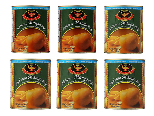 Deep Alphonso Mango Pulp - 850 Grams / 30 Oz. (Pack of 6)