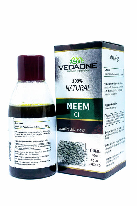 Vedaone Neem Oil - Wild Crafted Pure Cold Pressed Unrefined Cosmetic Grade 3.4 oz for Skincare & Hair Care or Carrier Oil by Vedaone