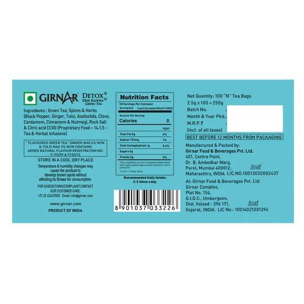 Girnar Detox Green Tea - Desi Kahwa (36 Tea Bags)