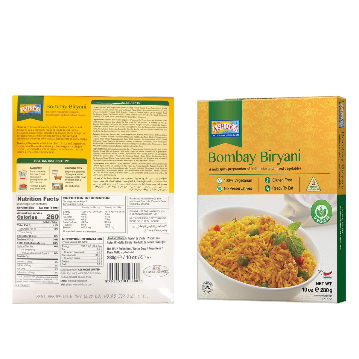Ashoka - RTE (Combo #1) Paneer Makhani & Bombay Biryani (4 Pack) 10oz x 4, Ready to Eat Meals