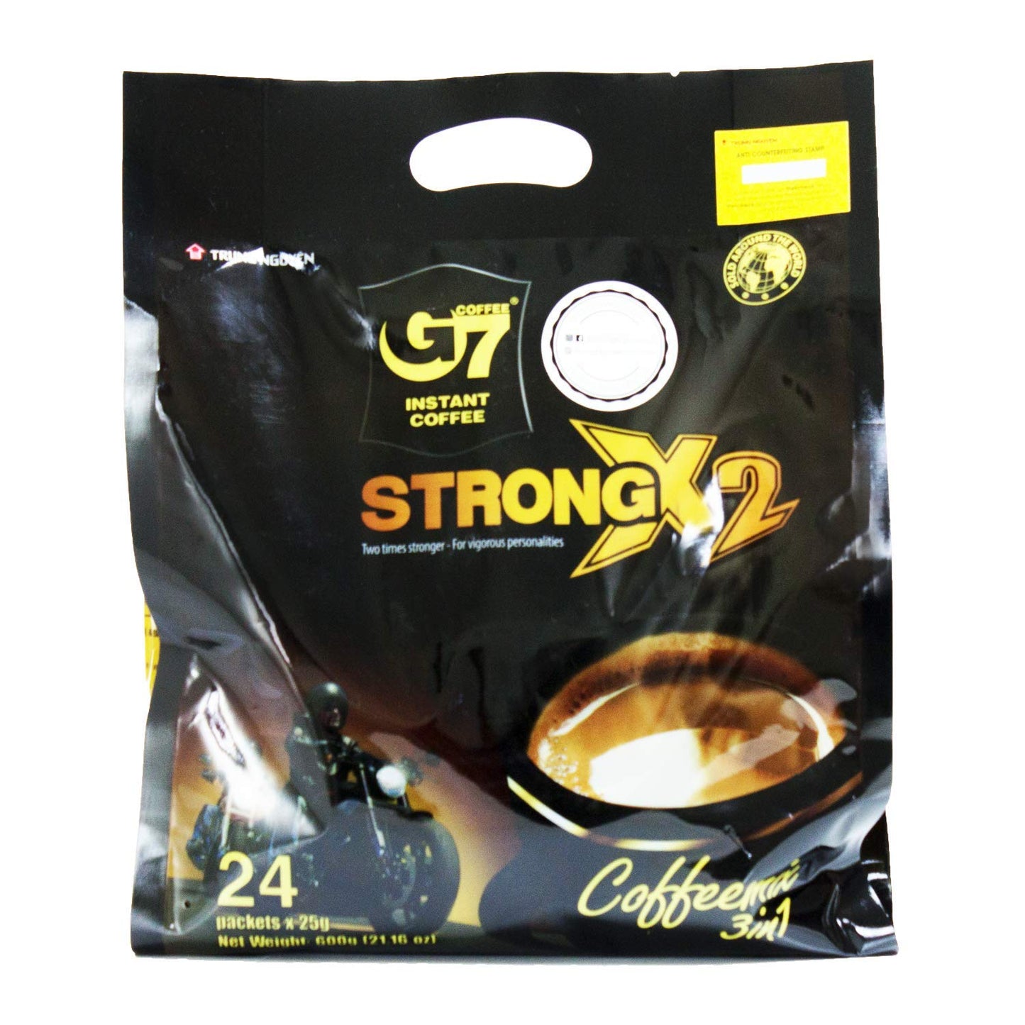 Trung Nguyen  G7 Strong X2 3 in 1 Instant Coffee  Roasted Ground Coffee Blend w/Non-dairy Creamer and Sugar  Strong and Bold  Instant Vietnamese Coffee (24 Single Serve Packets)